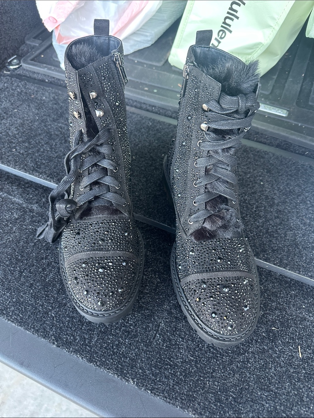 Jessica Simpson Black Crystal Lace-Up Ankle Boots - Picture 2 of 5
